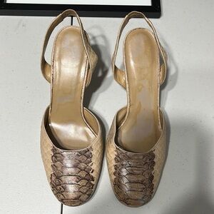 Spiegel Snakeskin Print Back Strap Tan Heels